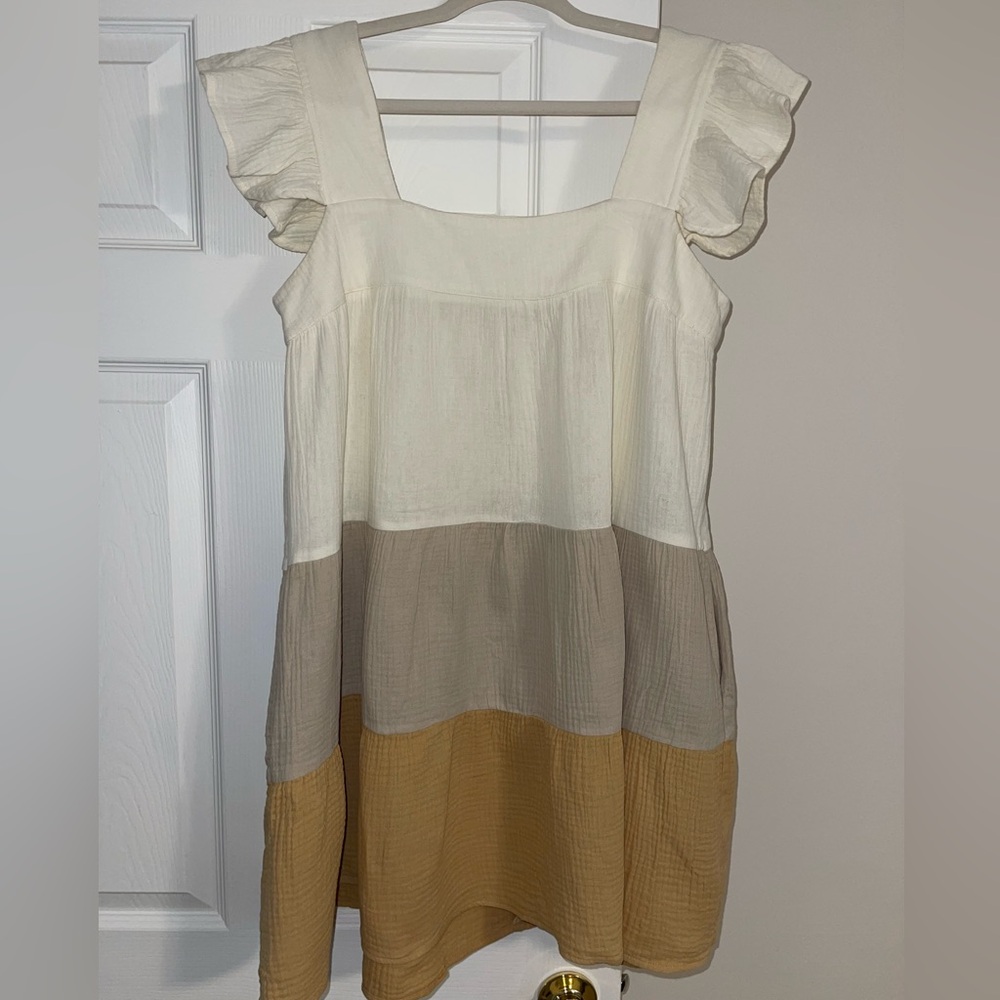 Color Block Ruffle Sleeve Dress